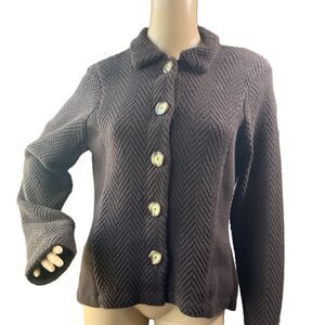 Liz Claiborne Brown Textured Collared Long Sleeve Button-up Academia Cardigan Lg